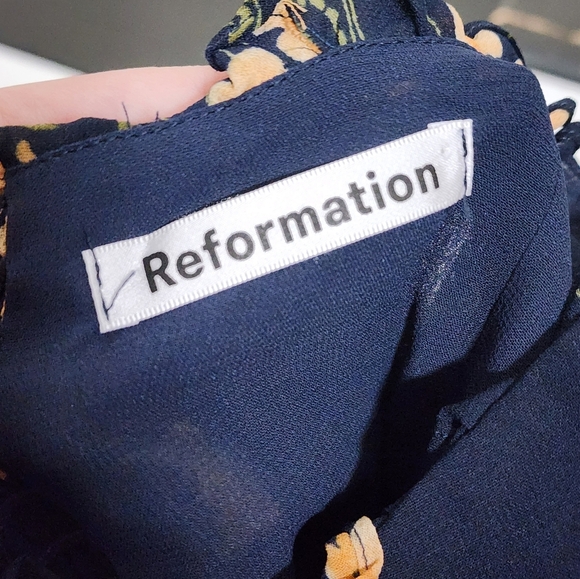 Reformation Midnight Blue Dress with Floral Design - Picture 2 of 5